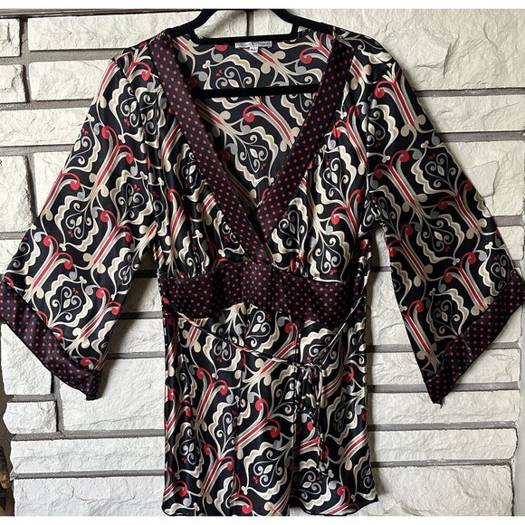 MOA MOA Vintage 90's Y2k Tie Back Babydoll Top Womens Large Paisley Polka Dot - Picture 1 of 7